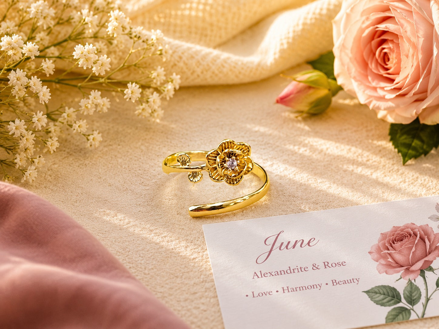 June Birth Flower Birthstone Ring