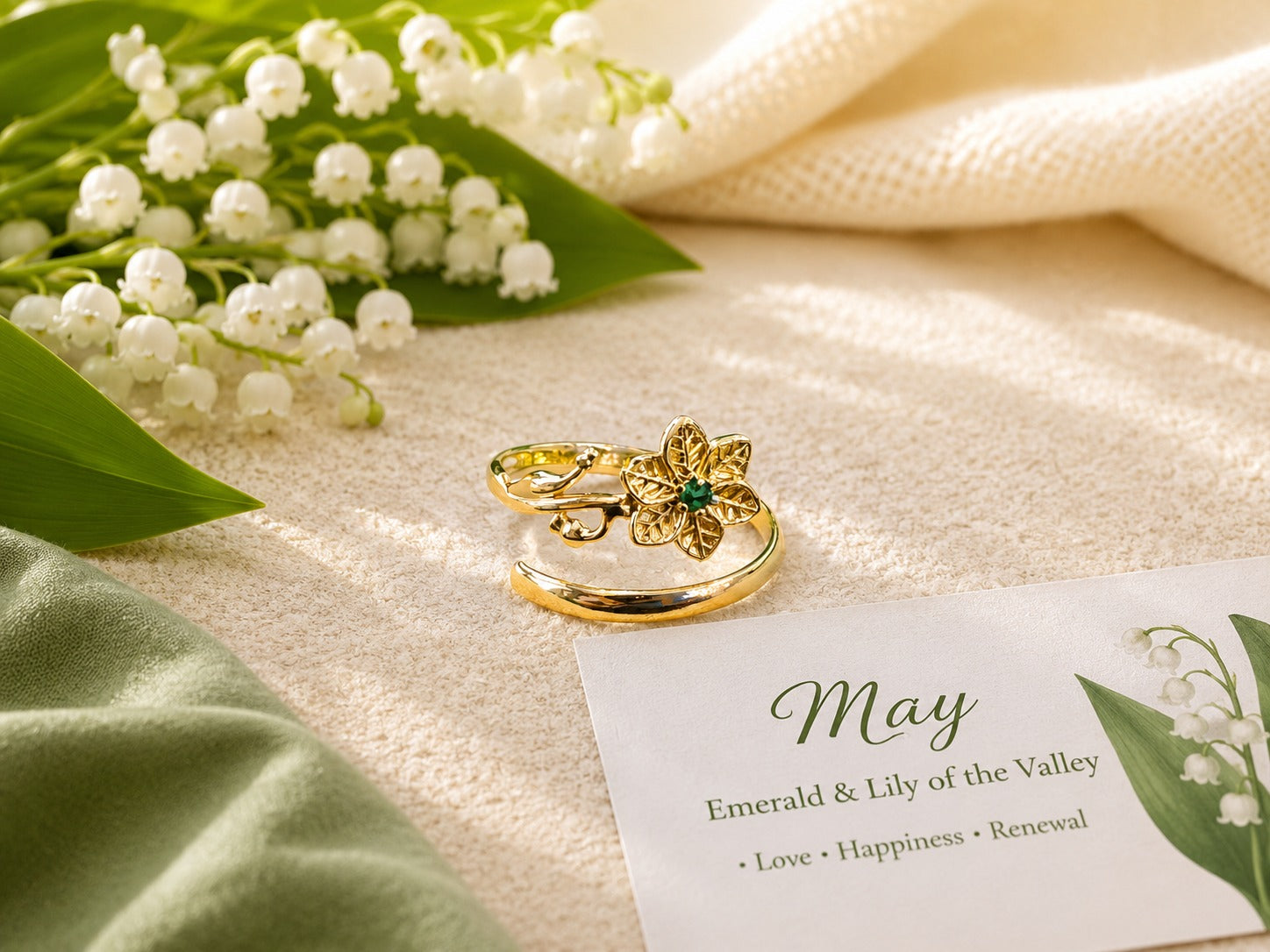 May Birth Flower Birthstone Ring