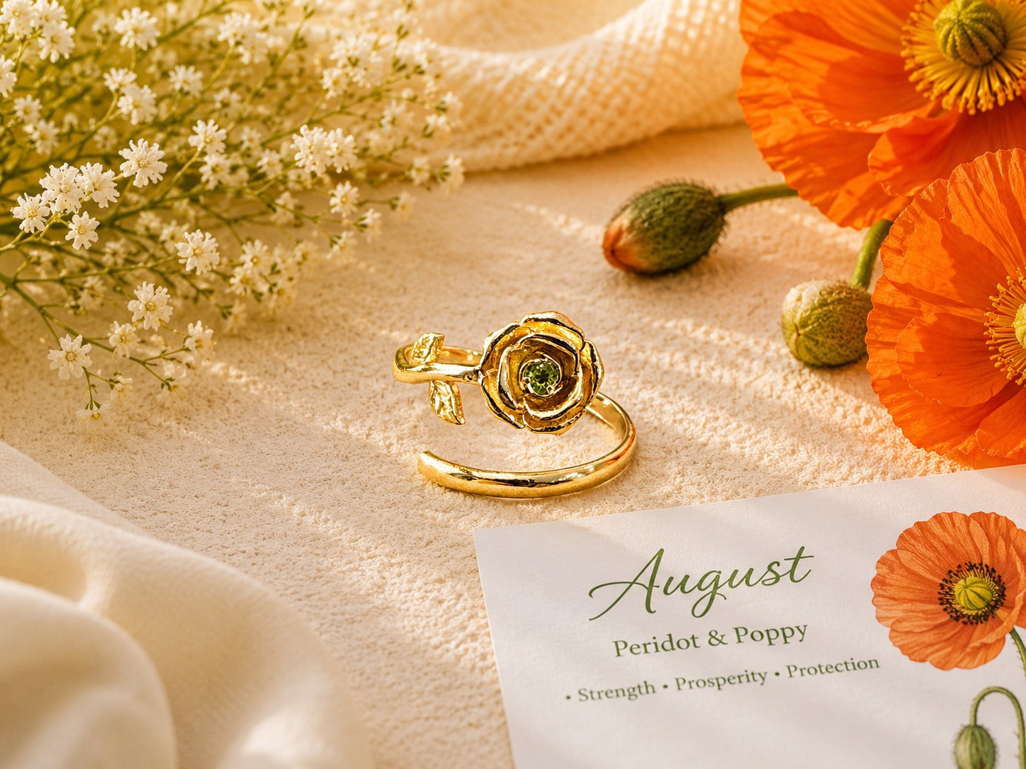 August Birth Flower Birthstone Ring