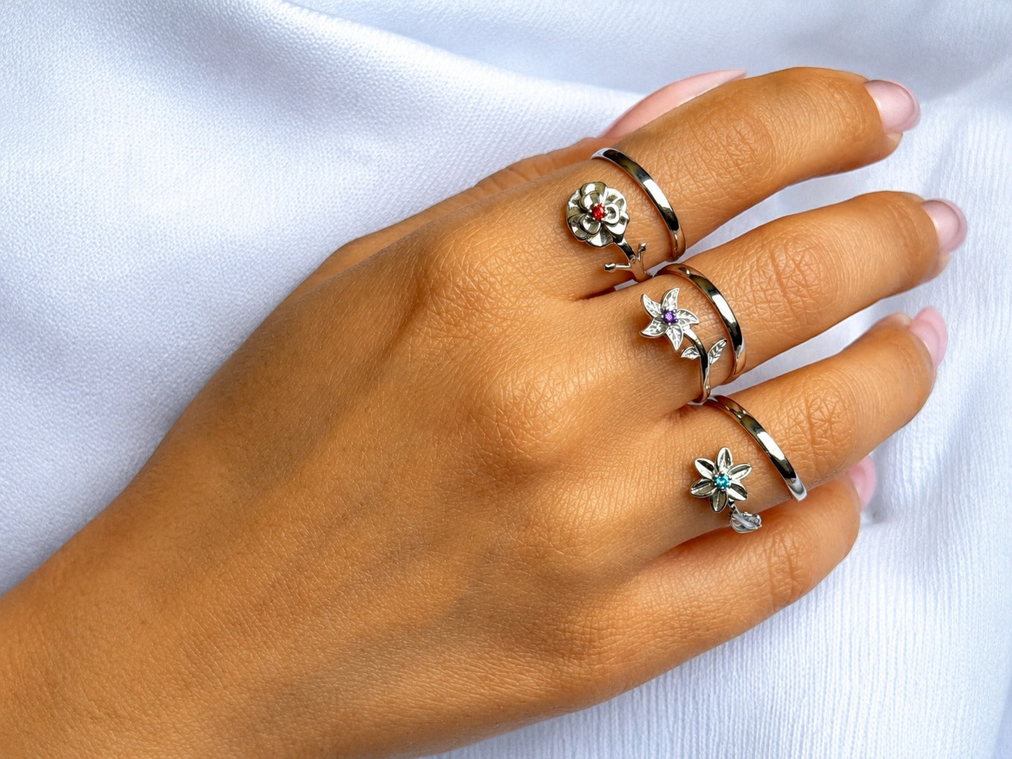 Birth Flower Birthstone Ring - All 12 Months