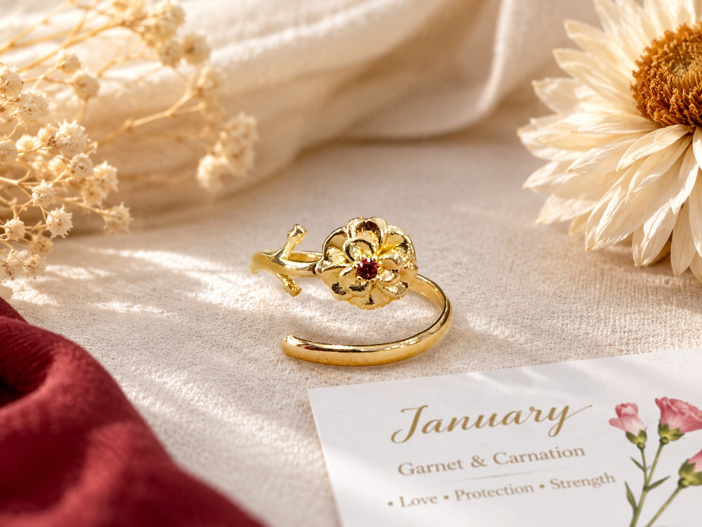 January Birth Flower Birthstone Ring