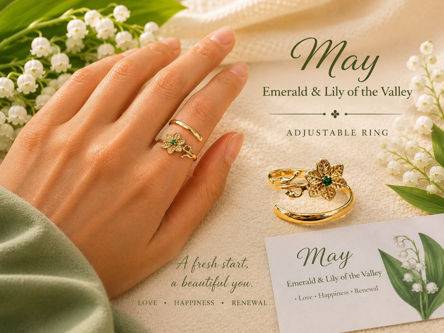 May Birth Flower Birthstone Ring