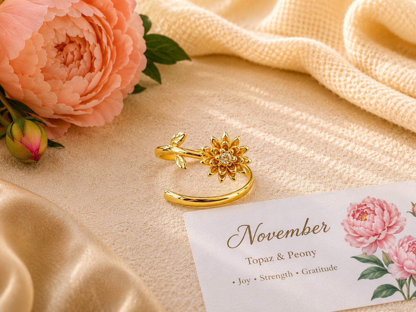 November Birth Flower Birthstone Ring