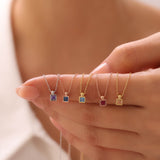 Tiny Square Stone Birthstone Necklace
