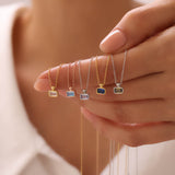 Tiny Rectangle Birthstone Necklace
