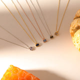 Tiny Rectangle Birthstone Necklace