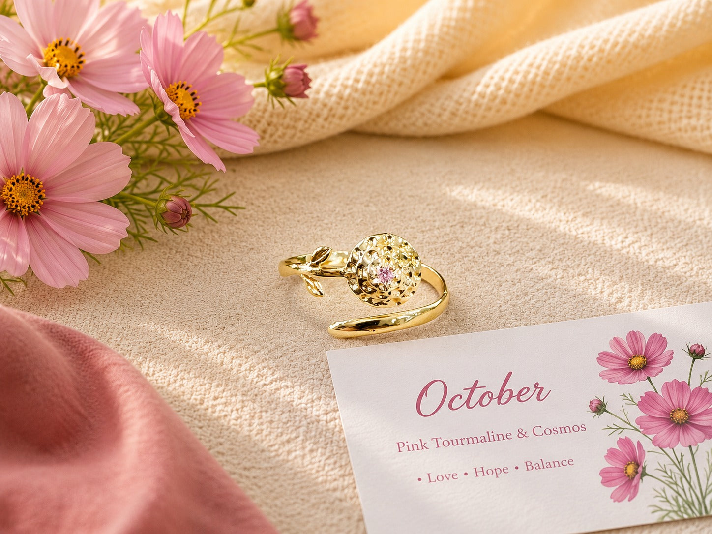 October Birth Flower Birthstone Ring