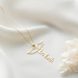 Angel Wing Vertical Name Necklace