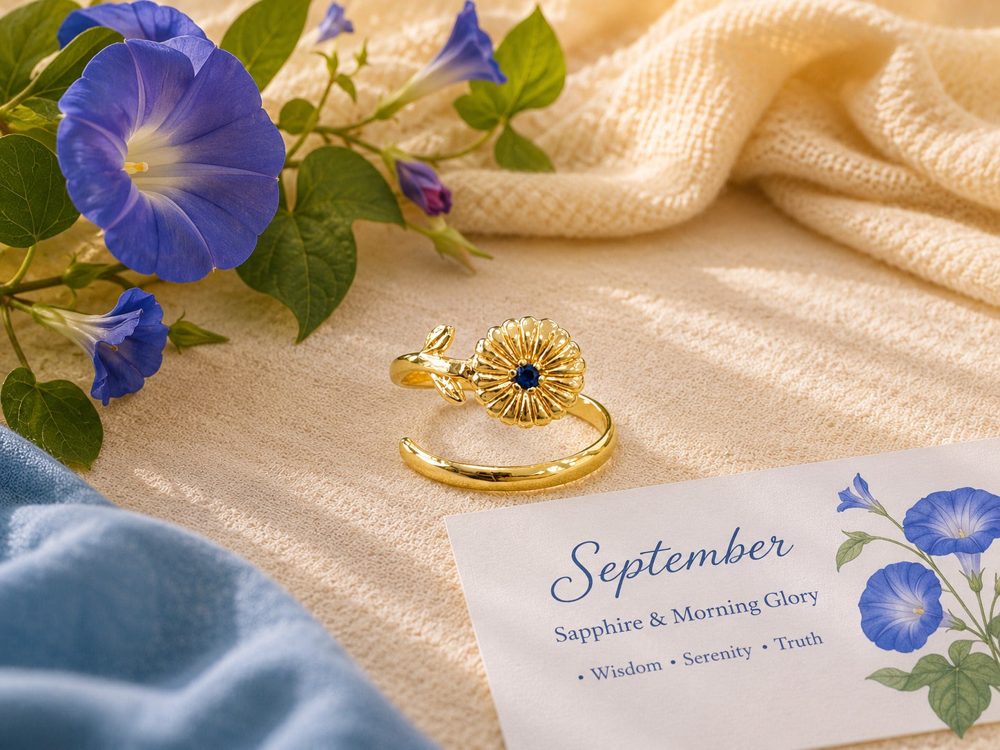 September Birth Flower Birthstone Ring