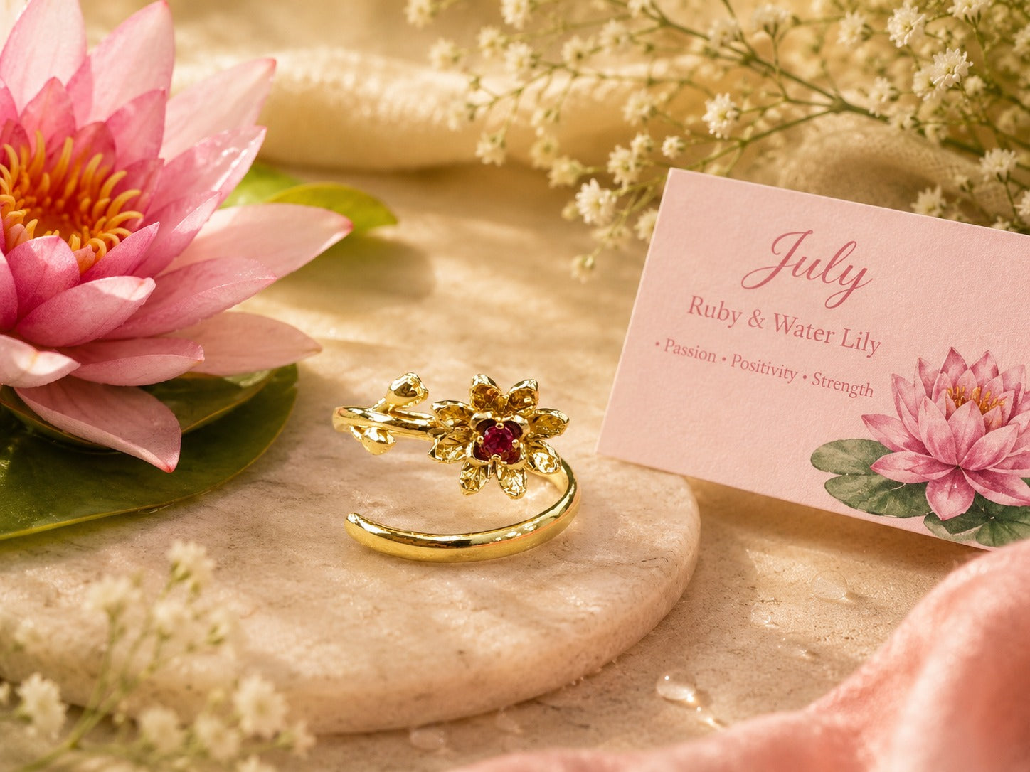 July Birth Flower Birthstone Ring