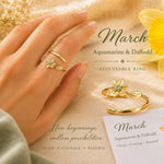March Birth Flower Birthstone Ring