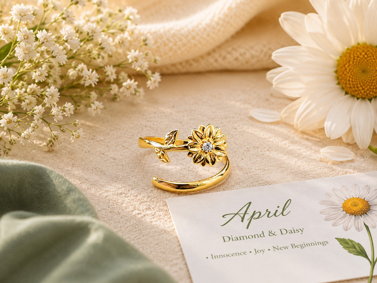 April Birth Flower Birthstone Ring