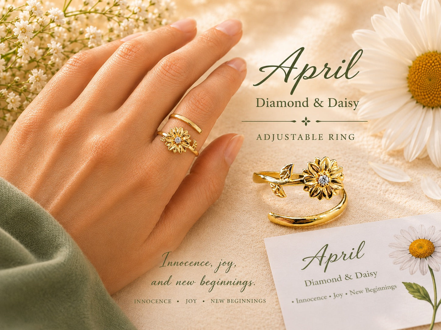 April Birth Flower Birthstone Ring