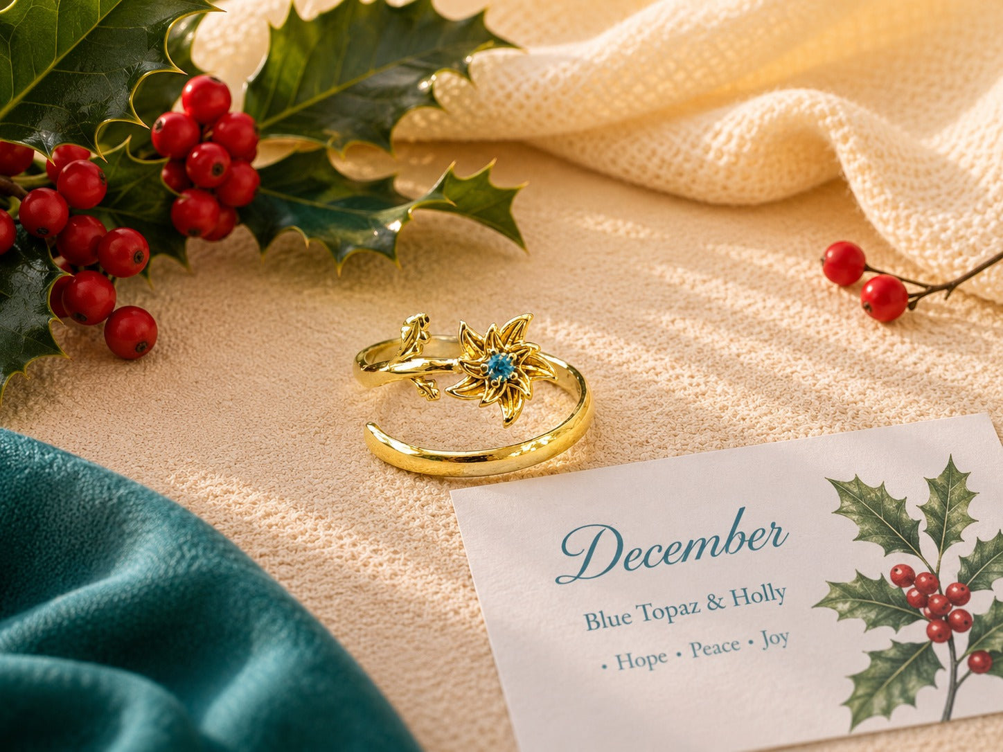 December Birth Flower Birthstone Ring