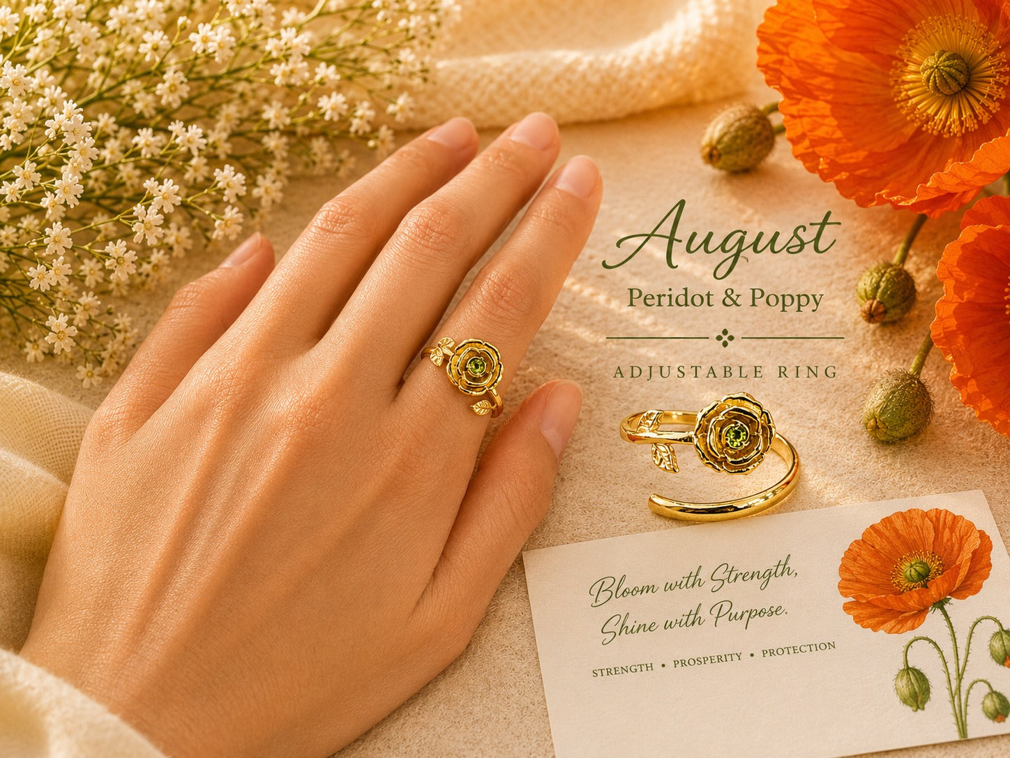August Birth Flower Birthstone Ring